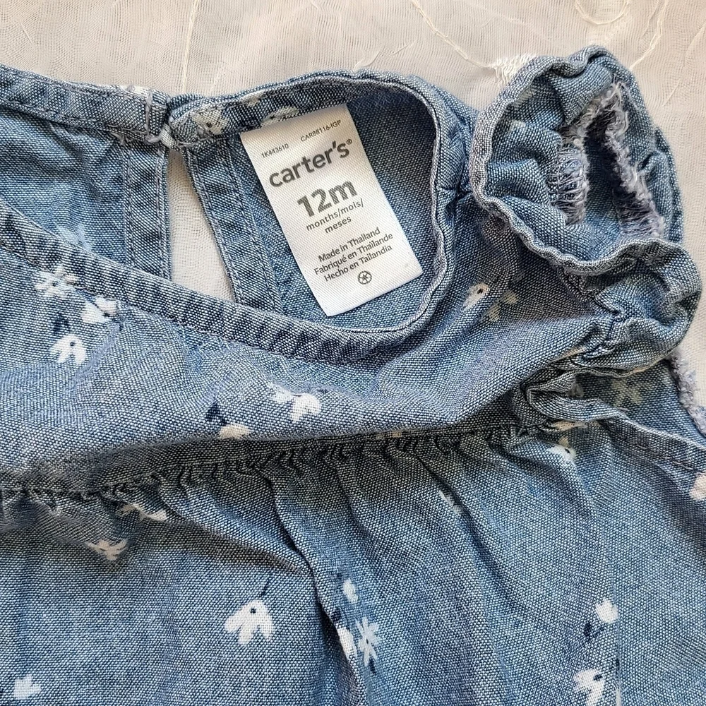 Carters Girl Denim Blue Floral Kids Outfit